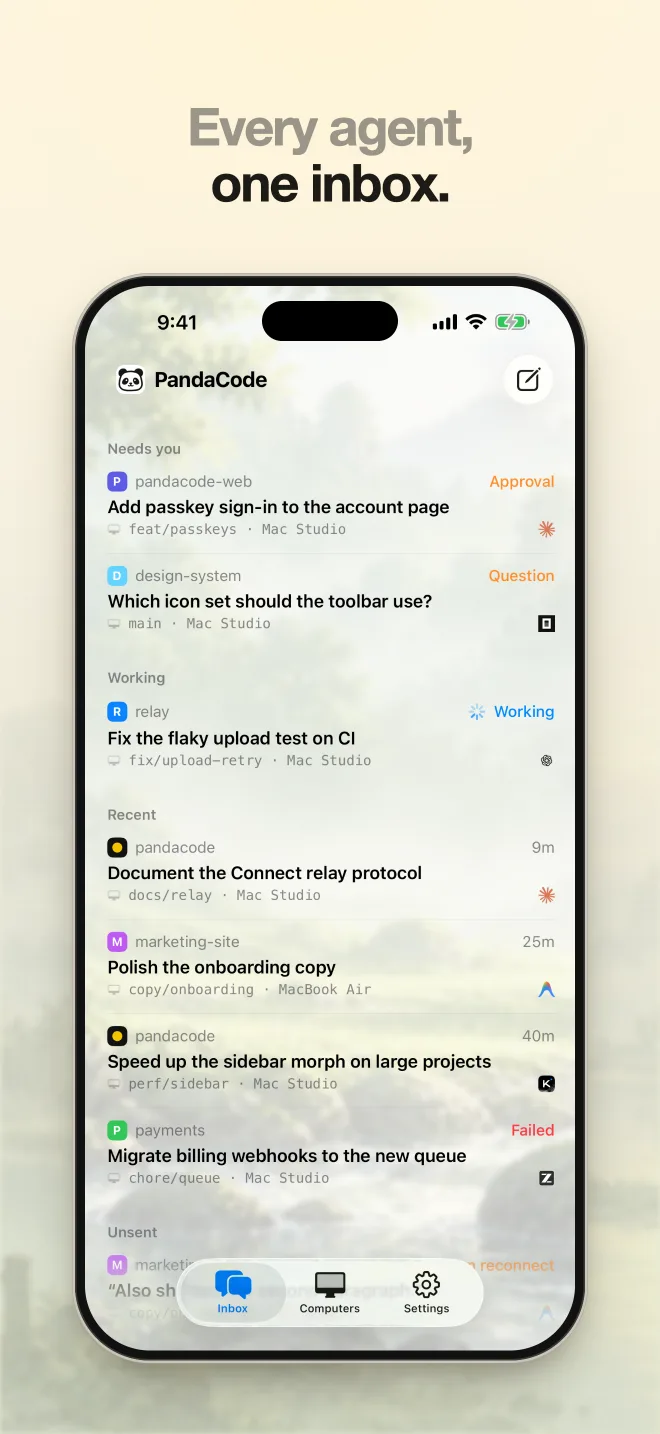 The inbox, listing tasks from every computer